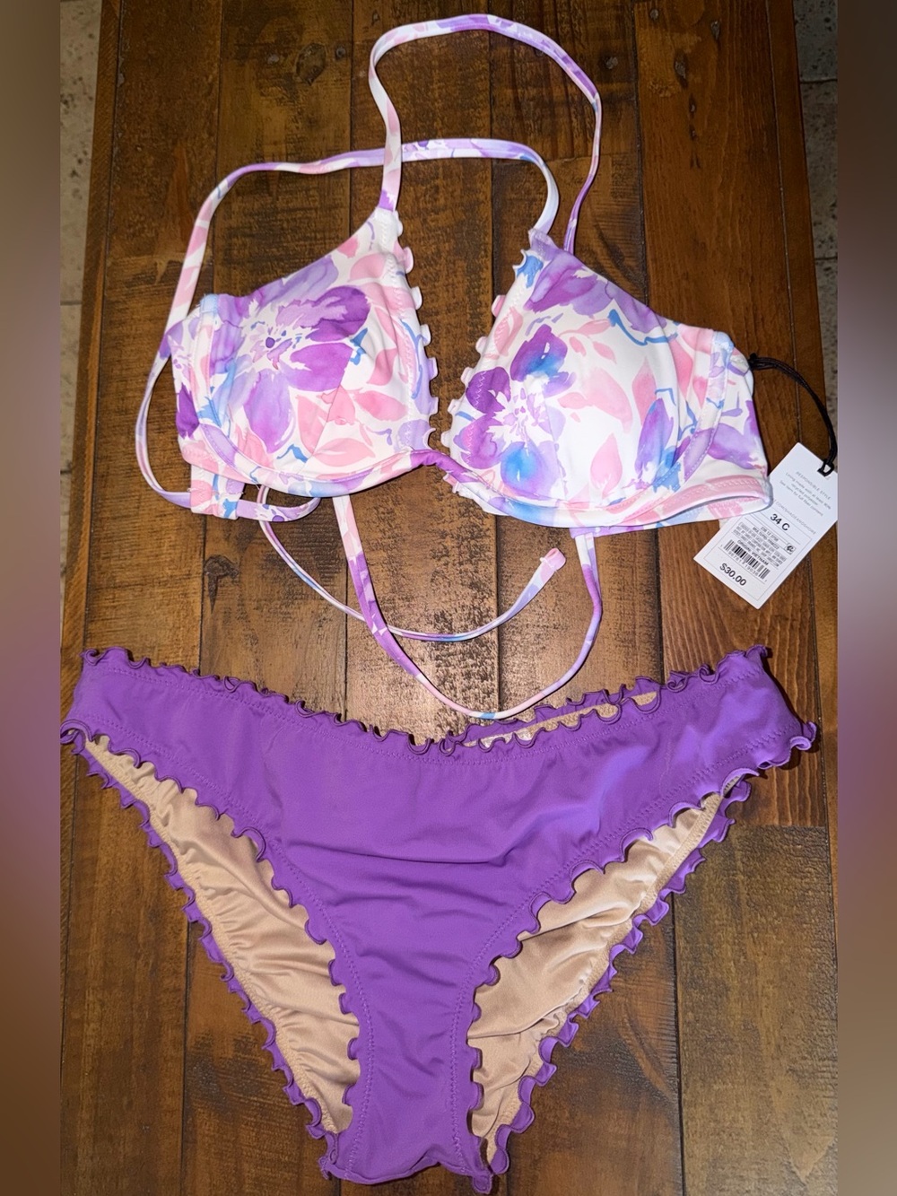 Target Floral Underwire Bikini Top & Purple Ruffle Bottoms
